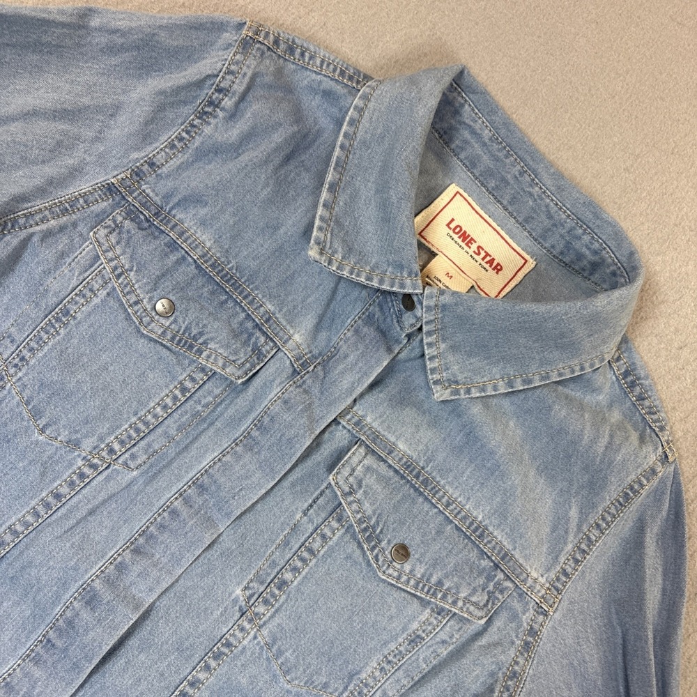 Lone Star Women Light Wash Denim Snap Front Shirt Long Sleeve Cotton Blue Size M